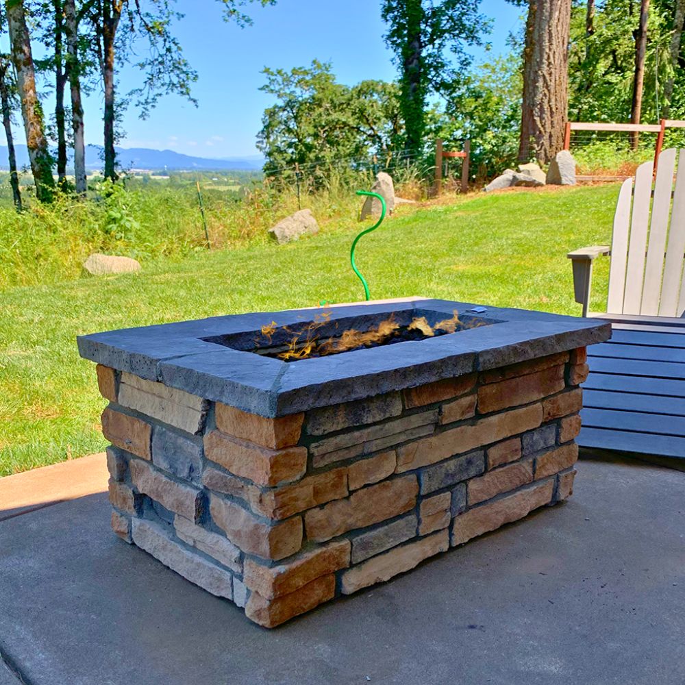 48" x 30" Rectangle Custom Stone Gas Fire Pit – Electronic Ignition