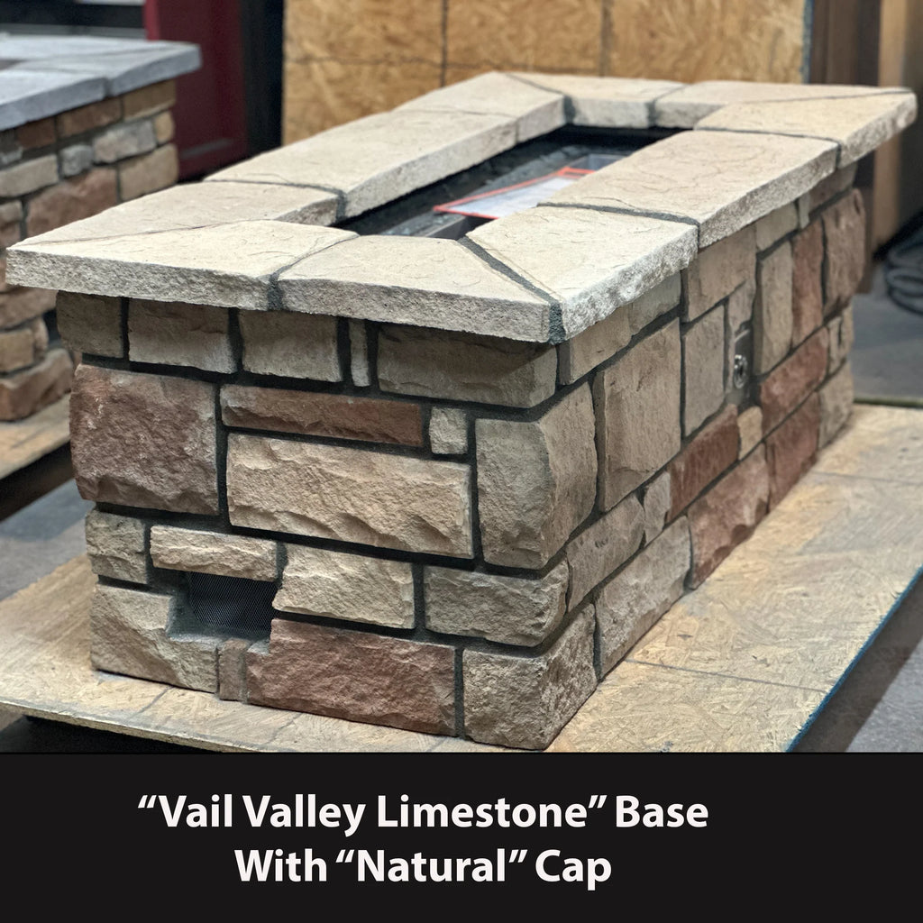 61" x 31" Rectangle Custom Stone Gas Fire Pit – Manual Match Light