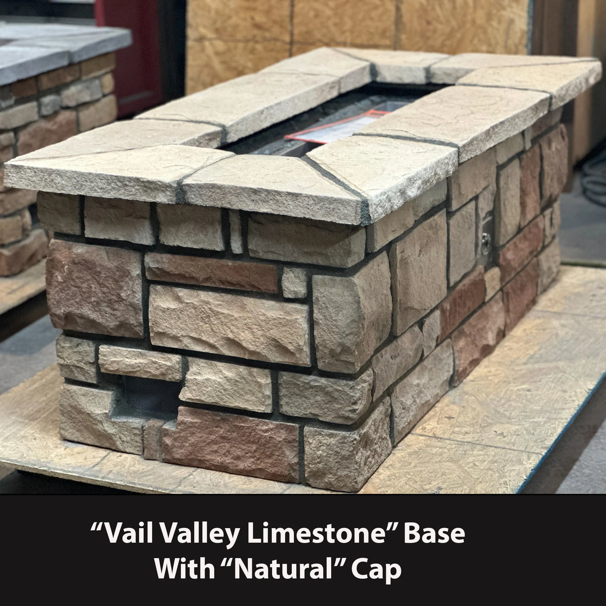 61" x 31" Rectangle Custom Stone Gas Fire Pit – Manual Match Light