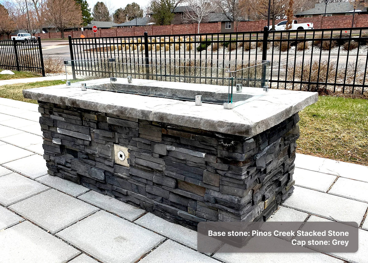 61" x 31" Rectangle Custom Stone Gas Fire Pit – Electronic Ignition