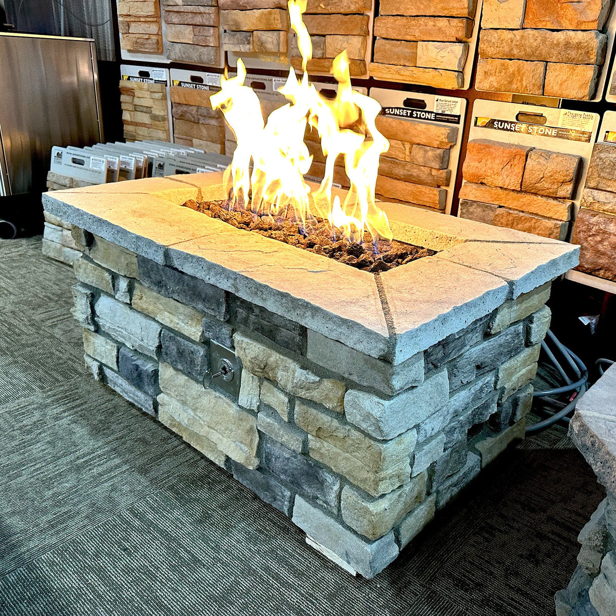 48" x 30" Rectangle Custom Stone Gas Fire Pit – Electronic Ignition