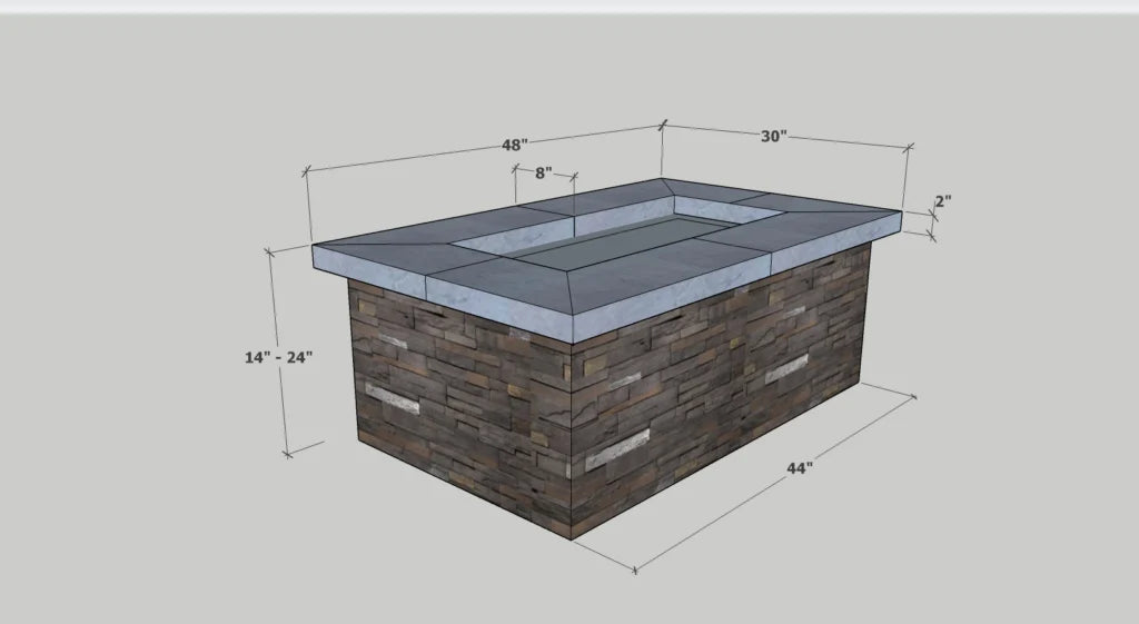 48" x 30" Rectangle Custom Stone Gas Fire Pit – Electronic Ignition