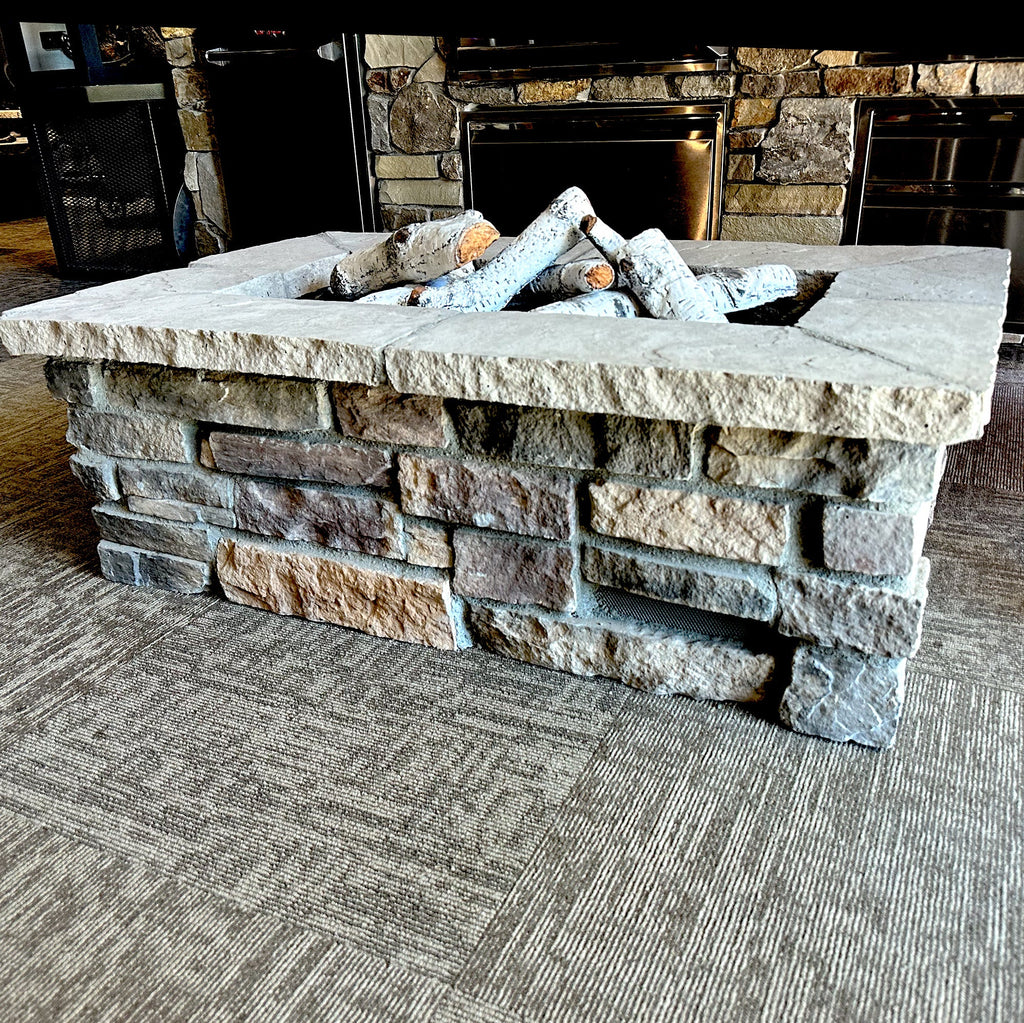 48" x 30" Rectangle Custom Stone Gas Fire Pit – Electronic Ignition