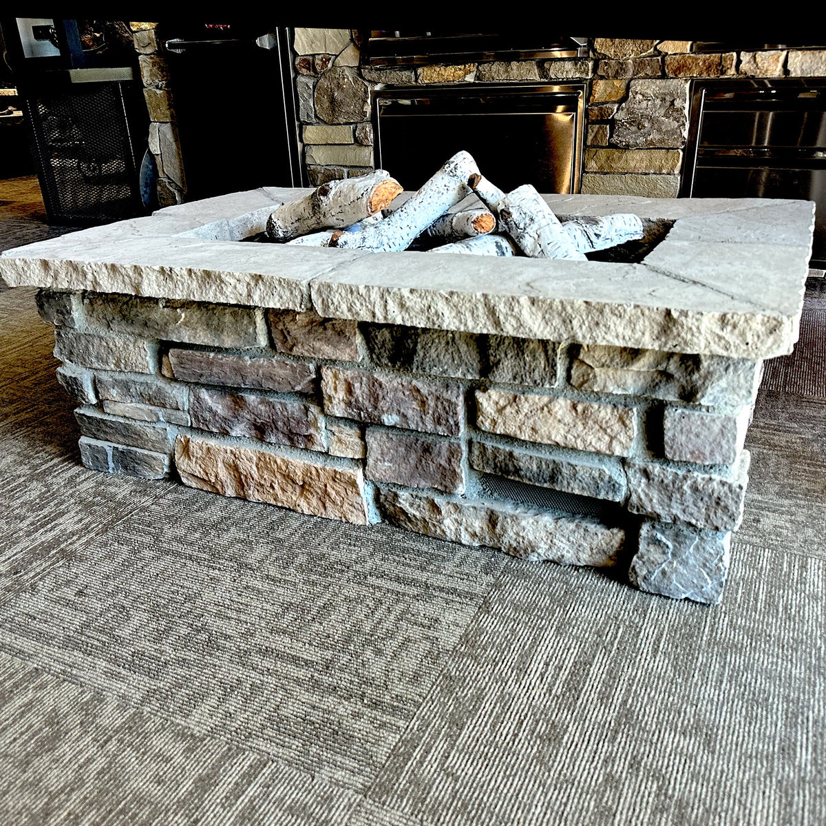 48" x 30" Rectangle Custom Stone Gas Fire Pit – Electronic Ignition
