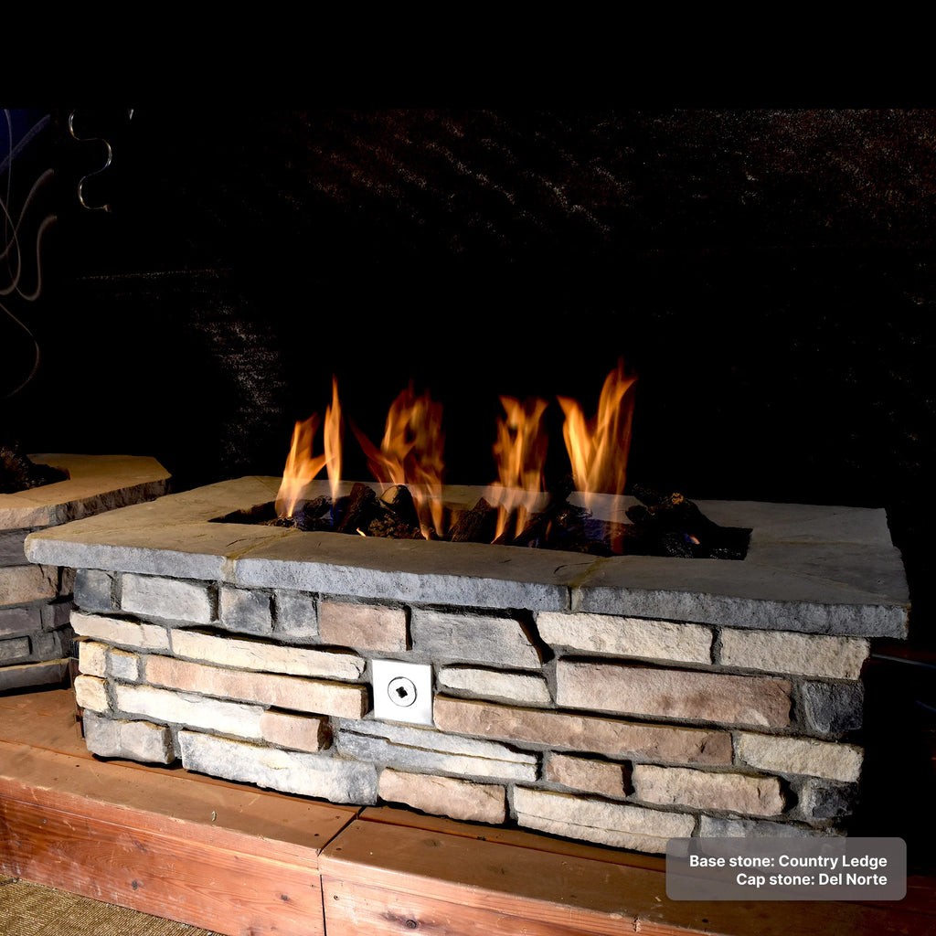61" x 31" Rectangle Custom Stone Gas Fire Pit – Manual Match Light