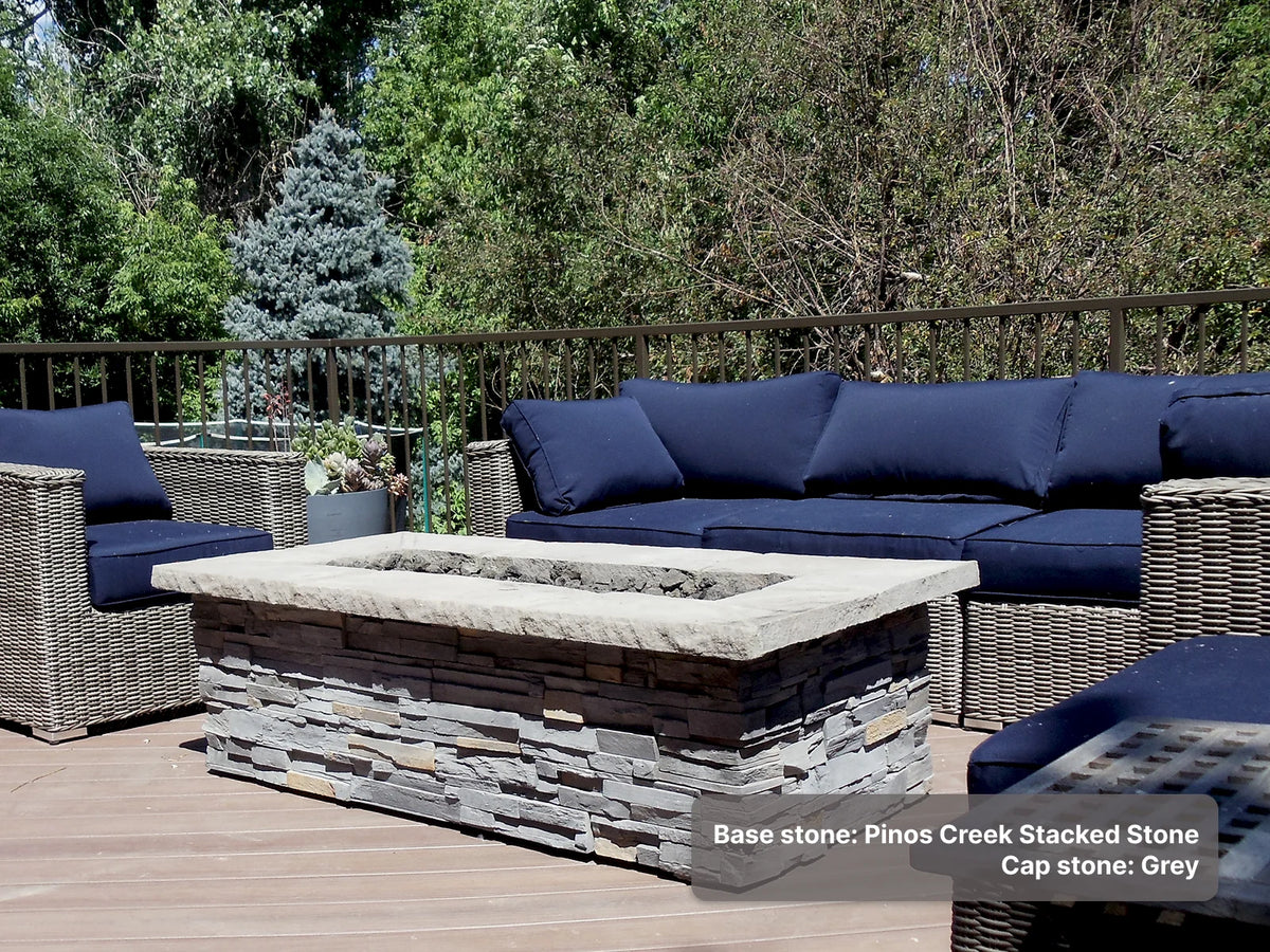 61" x 31" Rectangle Custom Stone Gas Fire Pit – Manual Match Light