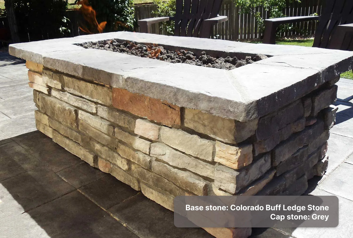 61" x 31" Rectangle Custom Stone Gas Fire Pit – Electronic Ignition