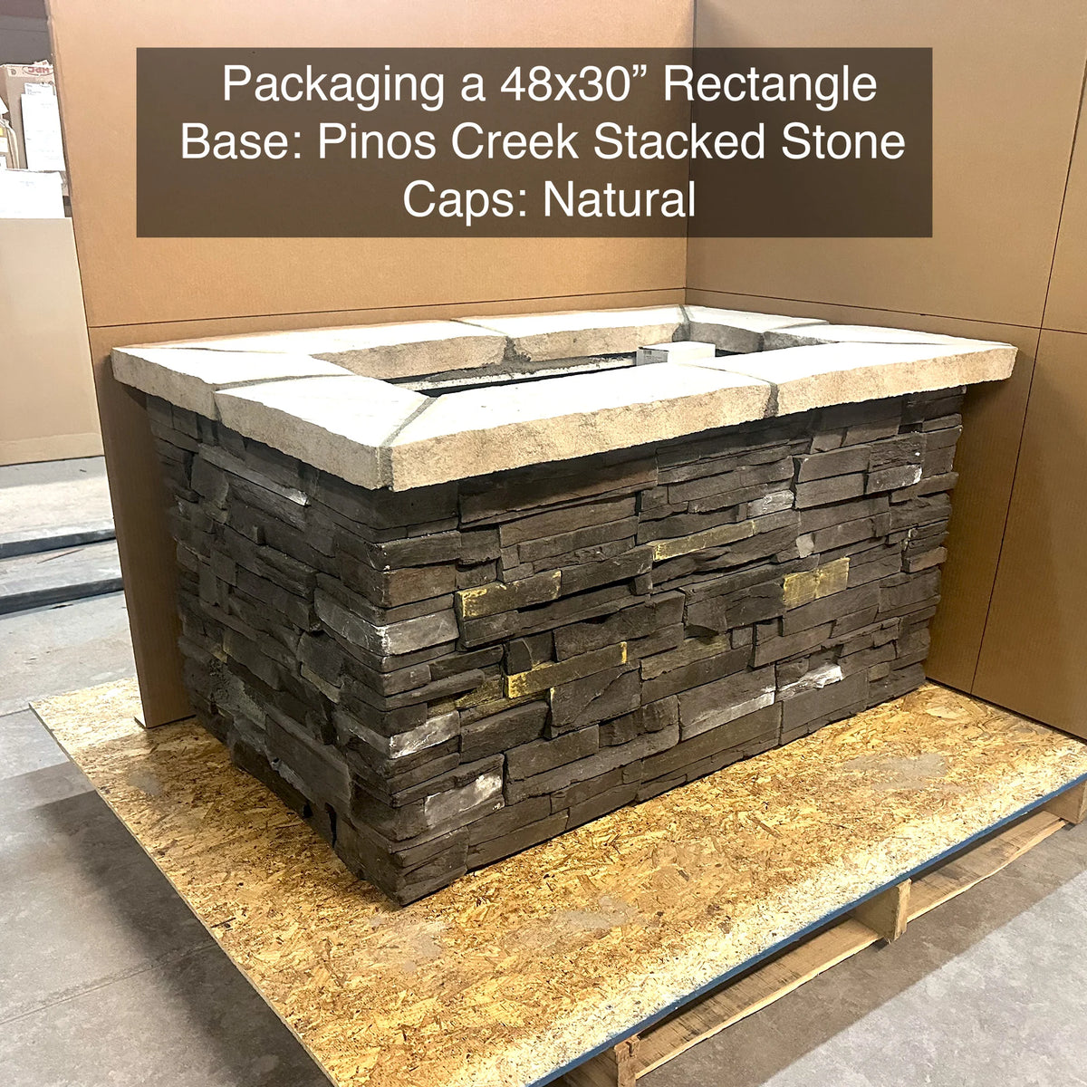 48" x 30" Rectangle Custom Stone Gas Fire Pit – Electronic Ignition
