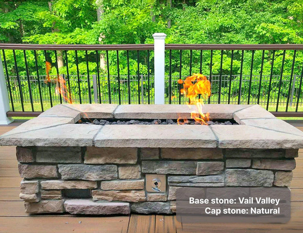 61" x 31" Rectangle Custom Stone Gas Fire Pit – Manual Match Light