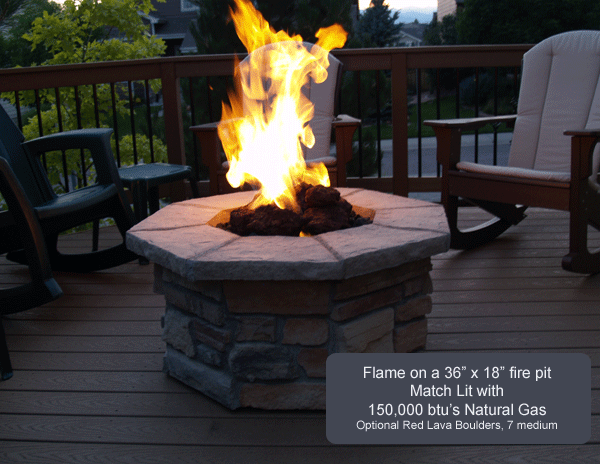 36 Octagon Custom Stone Gas Fire Pit, What Size Gas Line For 150 000 Btu Fire Pit