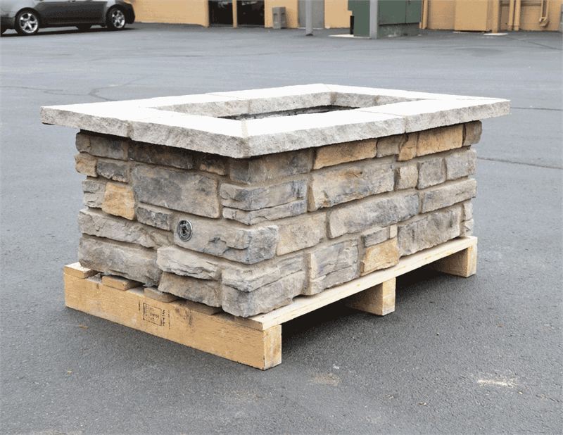 30 Rectangle Custom Stone Gas Fire Pit, Stacked Stone Gas Fire Pit