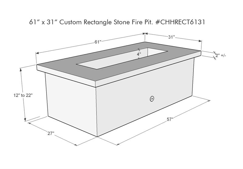 31 Rectangle Custom Stone Gas Fire Pit, 57 Gas Fire Pit